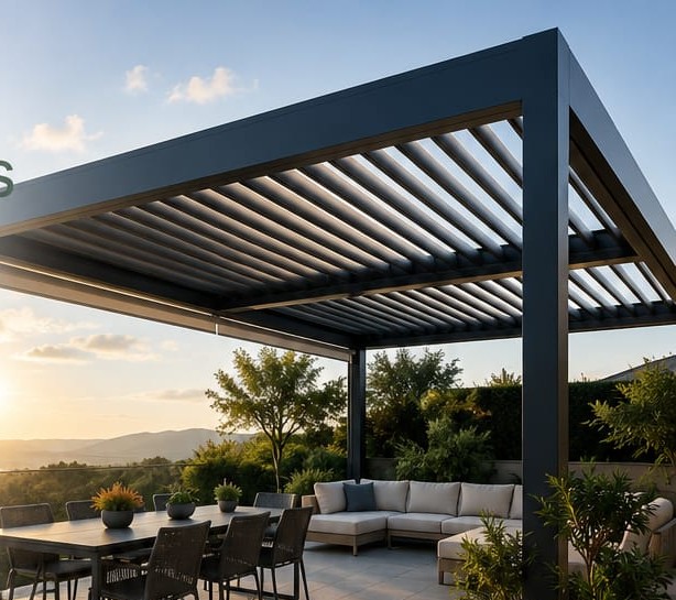 Pergola bioclimatique aluminium installée par EKO AL en Lorraine